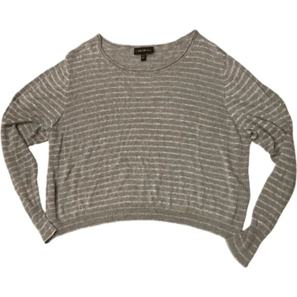 Lane Bryant 26 28 Gray Silver Sweater Cropped Thin Stripe Holiday Casual